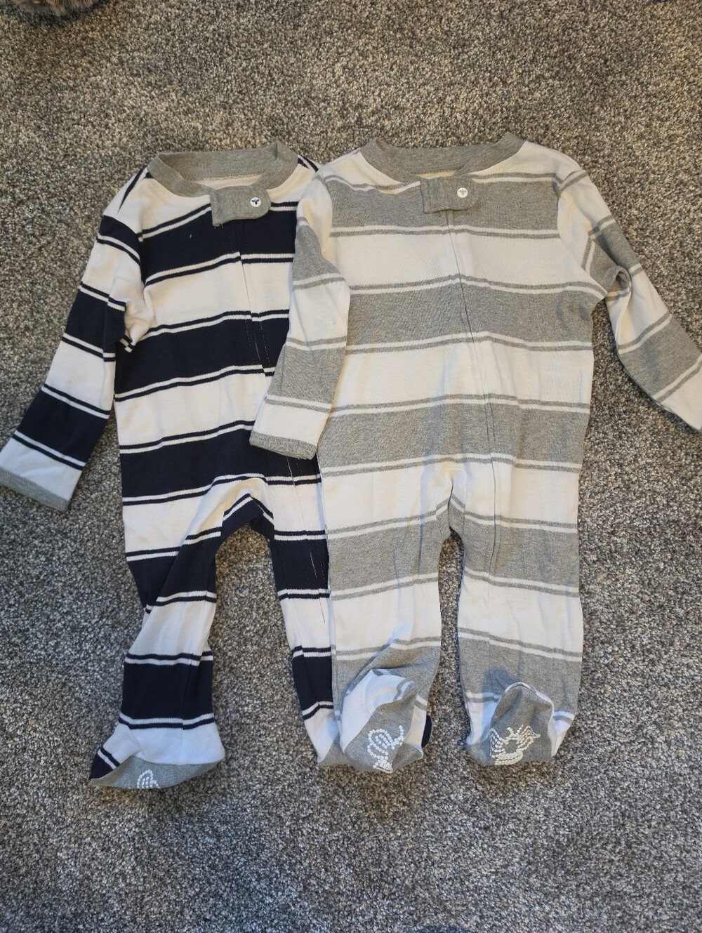 Striped Footed Baby One-Piece - Navy & Gray NWOT